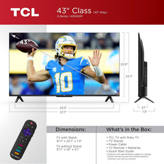 Téléviseur intelligent LED HDR UHD 4K de 43 po S Class de TCL avec Roku TV - Boîte ouverte