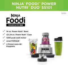 Ninja Foodi™ Power Nutri™ Duo® Bol à smoothie et mélangeur personnel 1200 W 4 Auto-iQ SS100C - Boîte ouverte