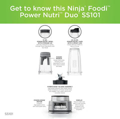 Ninja Foodi™ Power Nutri™ Duo® Bol à smoothie et mélangeur personnel 1200 W 4 Auto-iQ SS100C - Boîte ouverte
