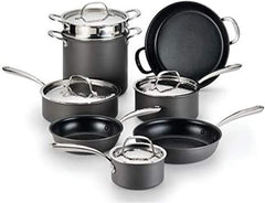 Lagostina Batterie de Cuisine Nera antiadhésive anodisée dure de 12 pièces avec couvercles en acier inoxydable martelé